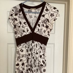 One Clothing Brown & White V-Neck Top, Fit & Flare Bottom, Size M